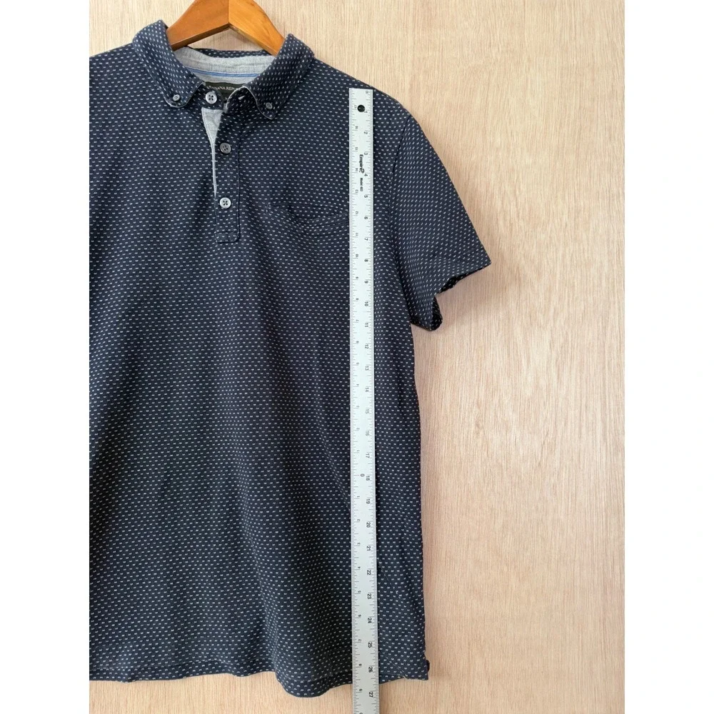 Banana Republic Mens Large Polo Shirt Navy Blue Geometric Print Short Sleeve L